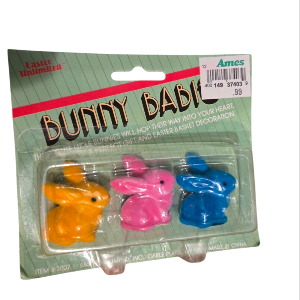 Vintage 1990s Colorful Easter Bunny Figurines Set, New In Package